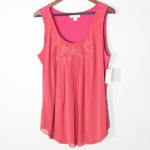 Coldwater Creek Sleeveless Embroidered Pink Top Size L Romantic Cottagecore